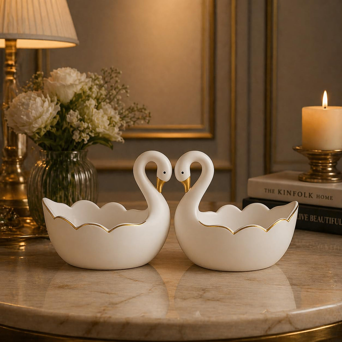White Swan Couple Tealight Candle Holder for Wedding Return Valentine Day Gift