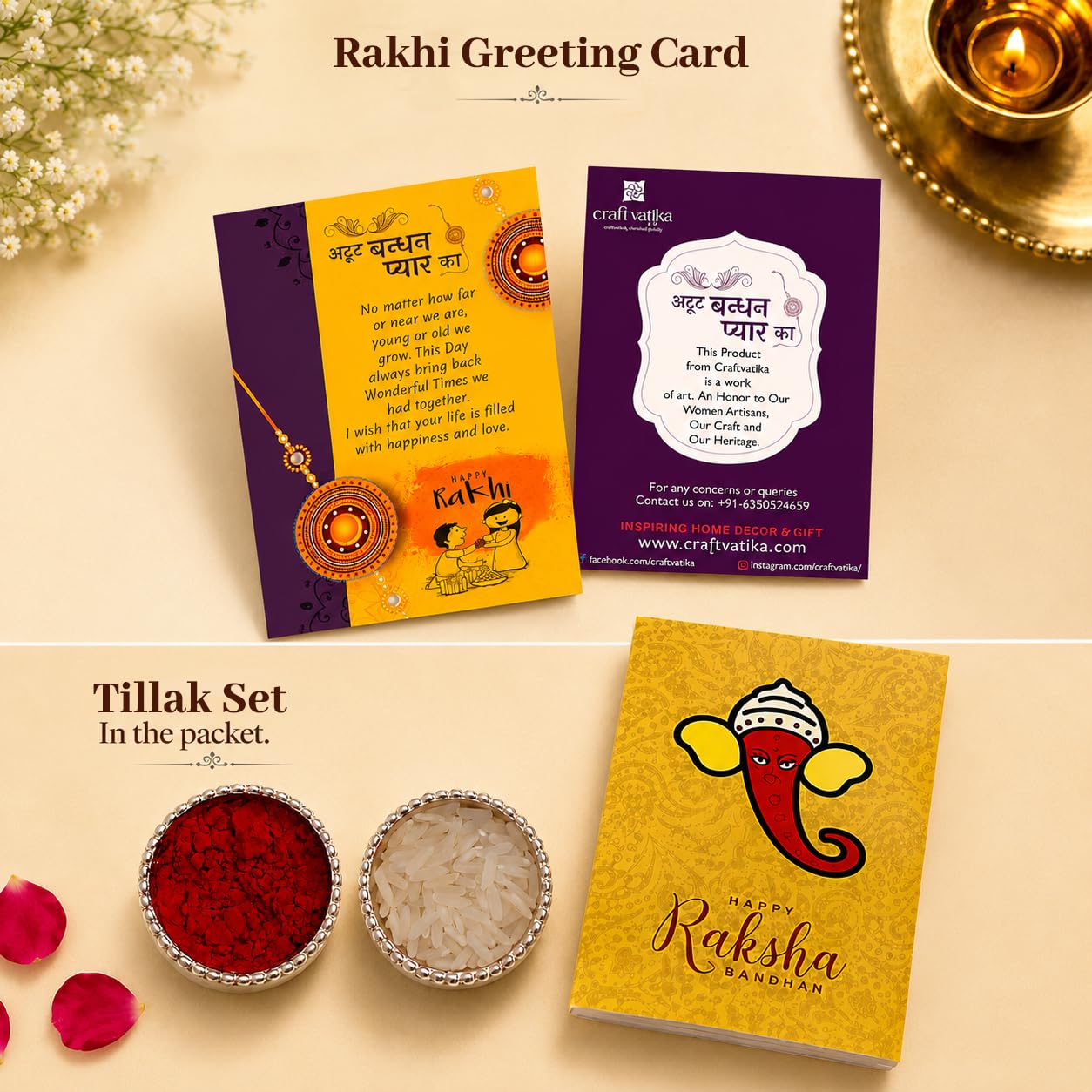 CraftVatika Rakhi Set for Brother and Bhabhi, Lumba Floral Rakhi Kundan Bracelet Rakhis for Bhaiya Bhabhi Rakhis for Rakshabandhan Couple Pearl Set of 2 with Fridge Magnet Gift