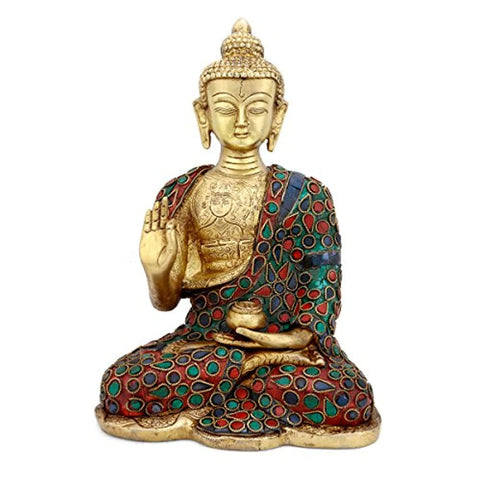 Brass Blessing Pose Buddha Statue With Scared Kalash