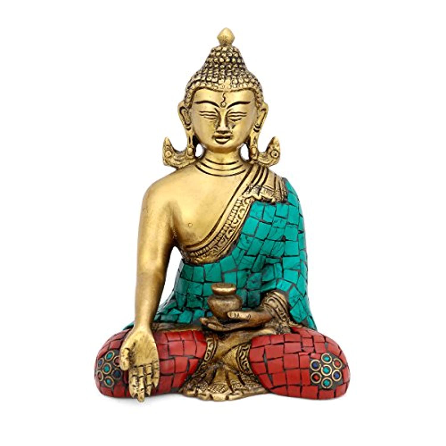 Brass Lord Buddha Idol With Scared Kalash Figurine