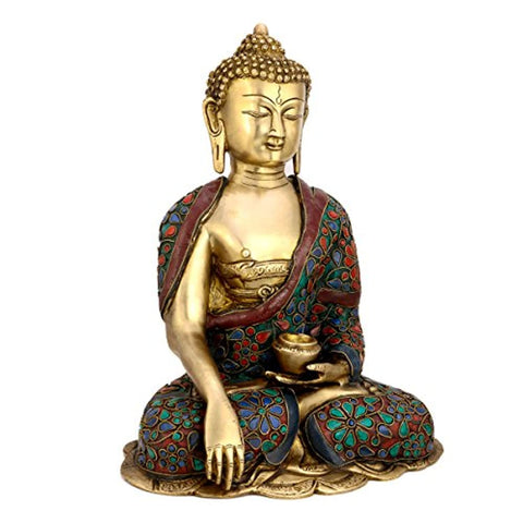 Meditating Lord Buddha Idol Murti With Scared Kalash Statue
