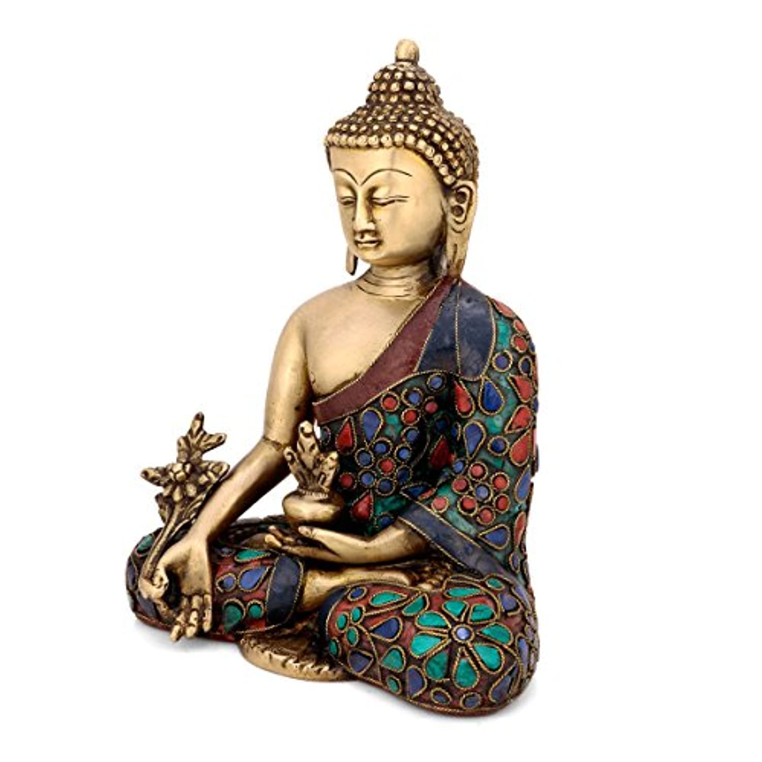 Brass Lord Buddha Idol With Scared Kalash Sculpture