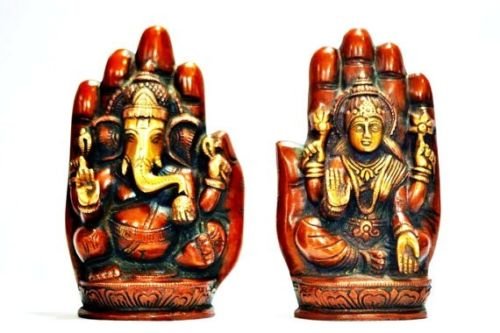 Brass Large Palm Lakshmi Ganesha Idol Murti Statue