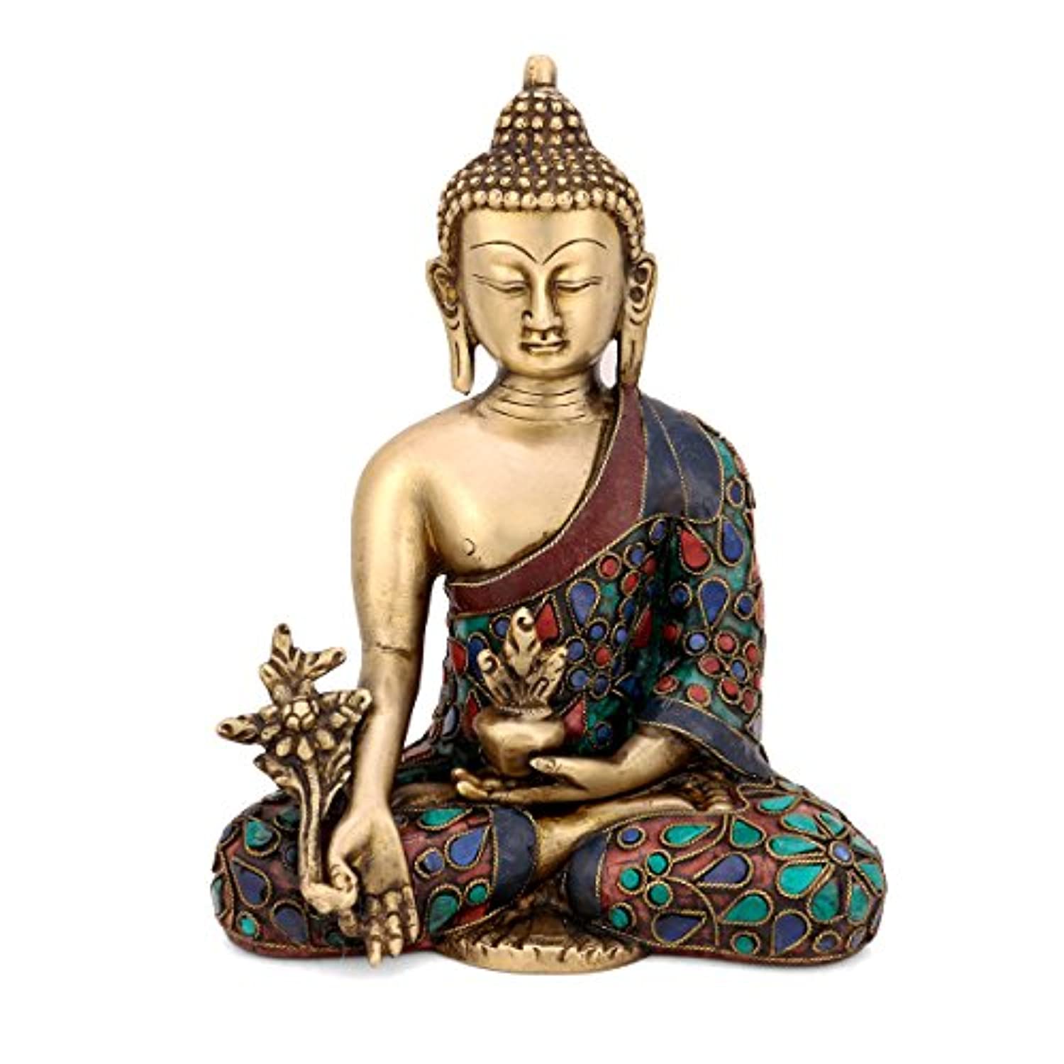 Brass Lord Buddha Idol With Scared Kalash Sculpture