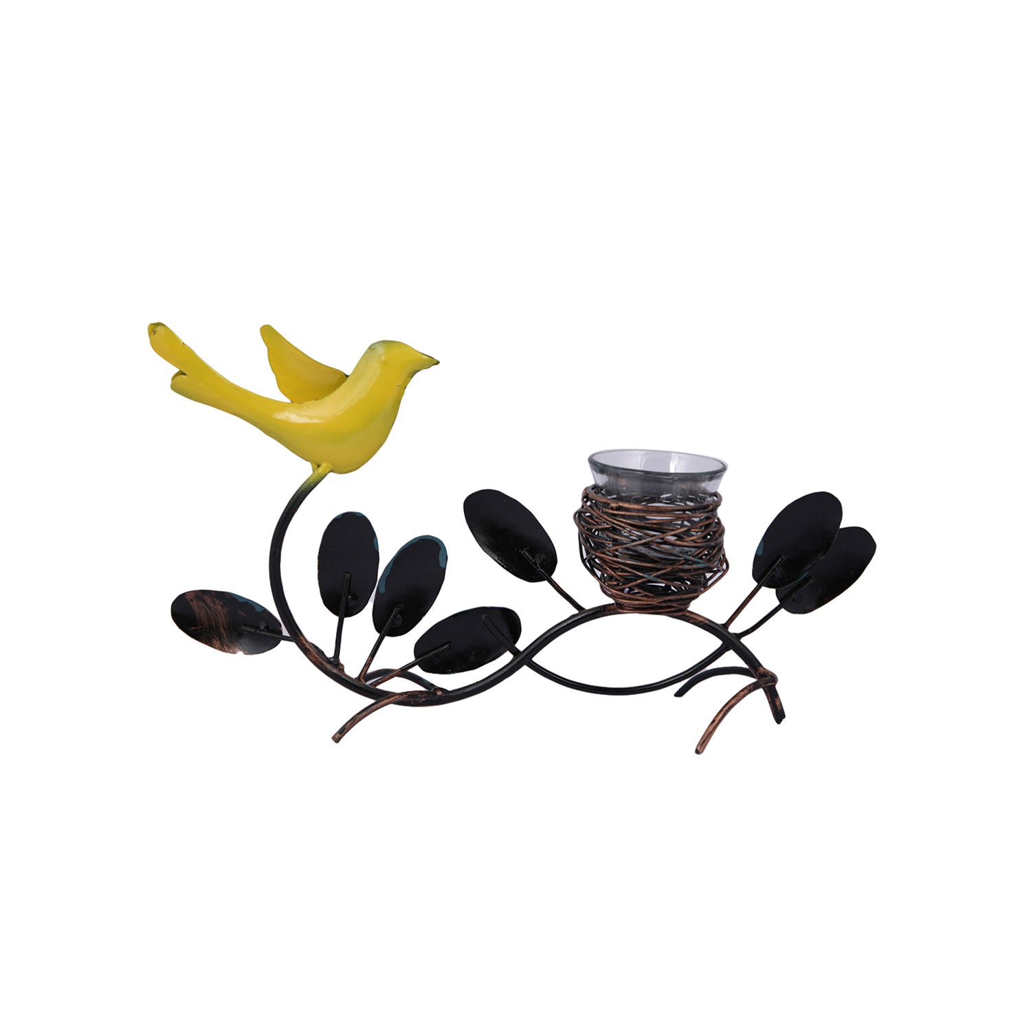 Metal Bird Sparrow Nest Leaf With Tealight Candle Holder TMS114