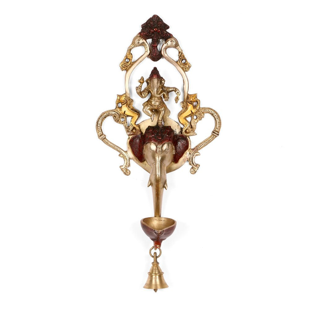Ganesha Design Spiritual Brass Bell Oil Diya Lamp