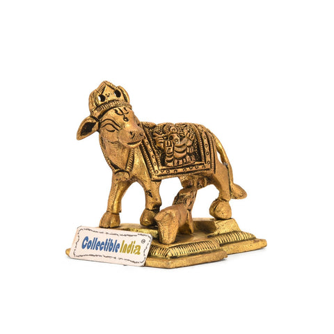 Lucky Kamdhenu Cow with Calf Brass Decorative Statue