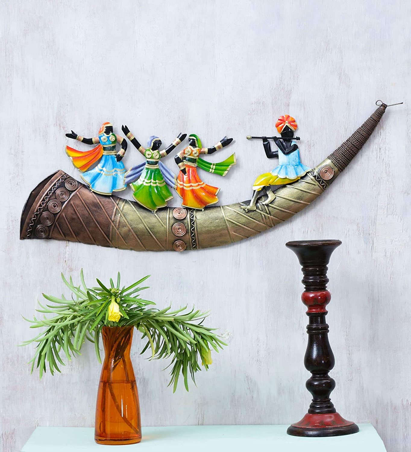 Metal Trumpet Dancing Girl Mounting Wall Hanging Showpiece