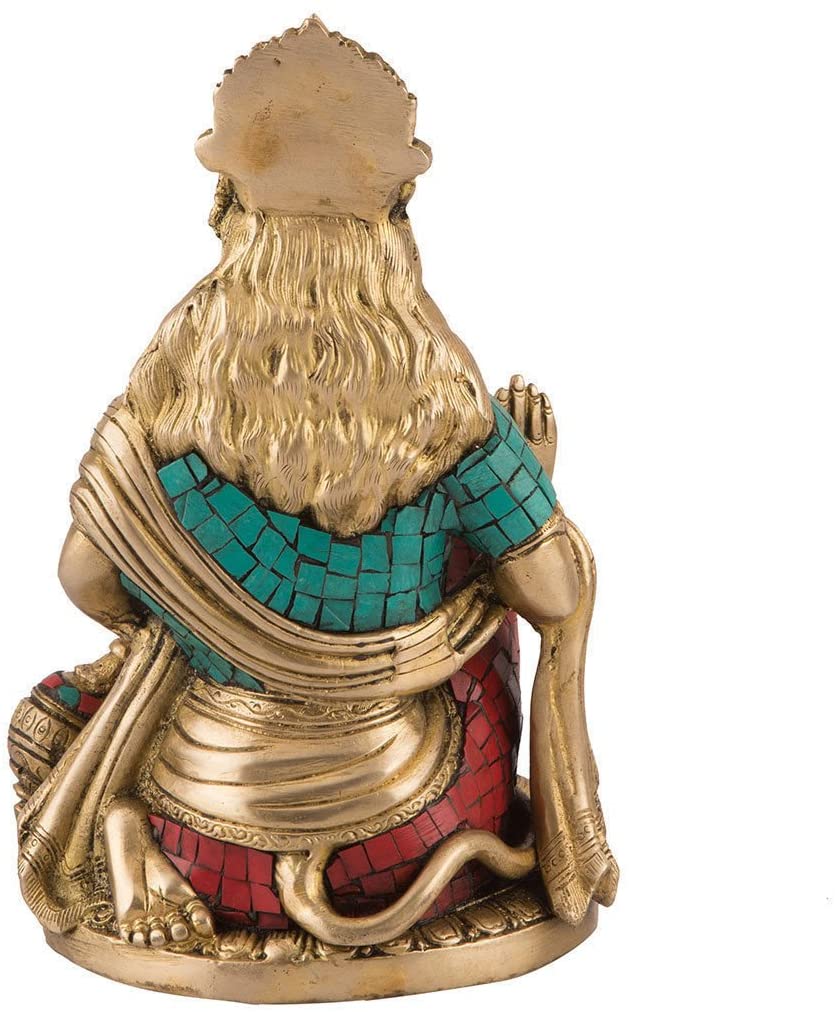 Brass Hanuman Murti in Blessing Sculpture with Gada Statue