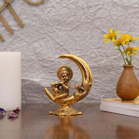 Metal Baby Krishna Ladoo Gopal Sitting On Moon Idol Statue Kbs146