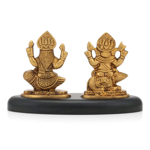 Laxmi Ganesh Brass Idol Murti Sitting On Wooden Base Statue