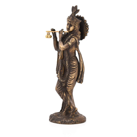 Brass Flute Playing Krishna Statue Kbs125