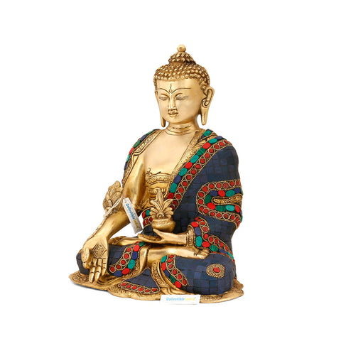 Brass Medicine Statue of Buddha with Blue Stone Work