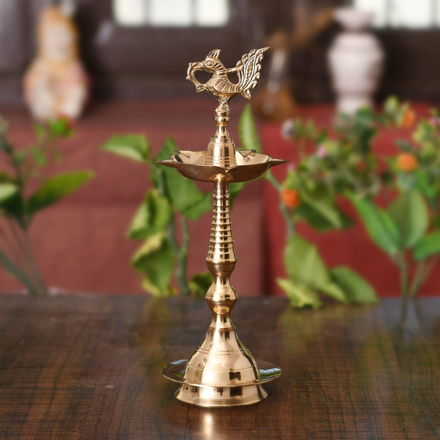 Brass Peacock Mahabharat Diya Oil Lamp Stand Showpiece