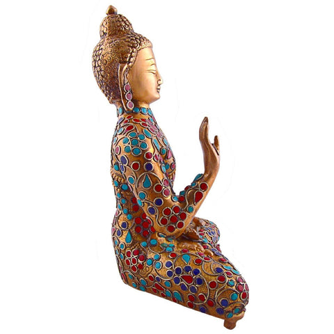 Large Buddha Brass Statue in Abhaya Mudra Colorful Idol