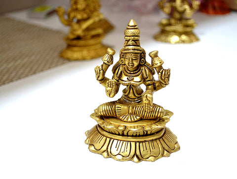 Lakshmi Ganesha Saraswati Brass Statue for Home Puja 