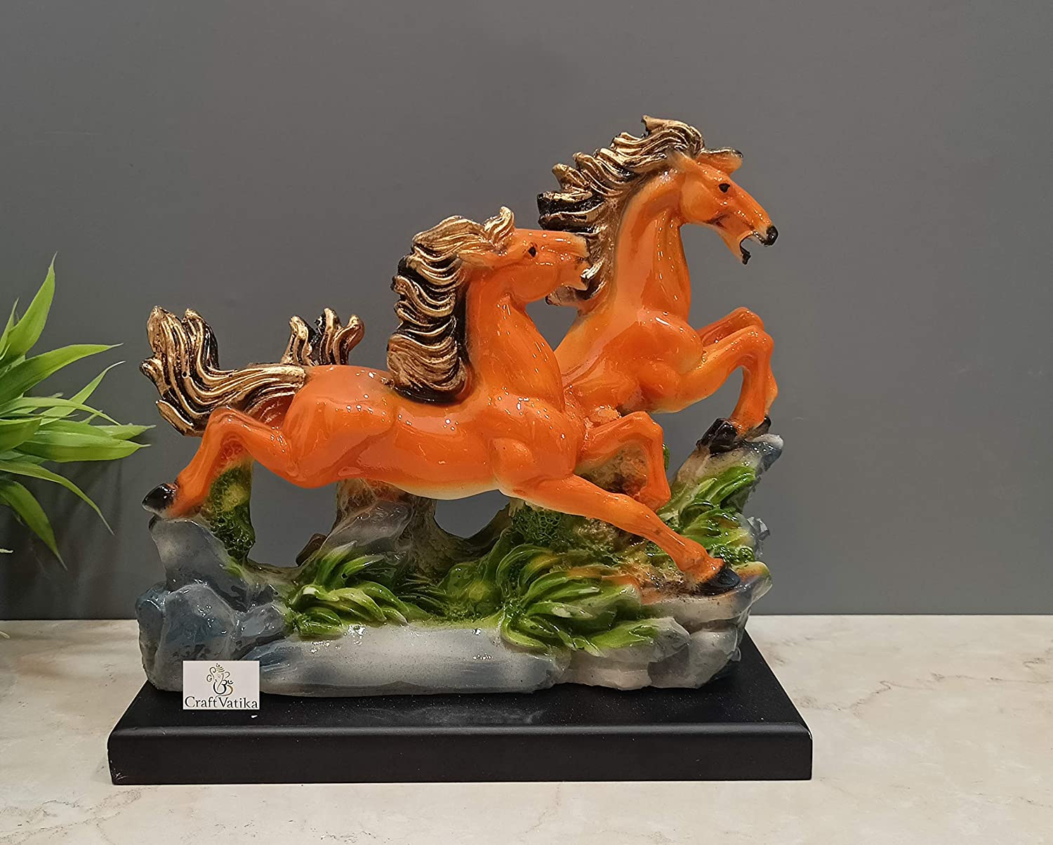 Feng Shui Running Horses Resin Statue, Vastu Decor Showpiece