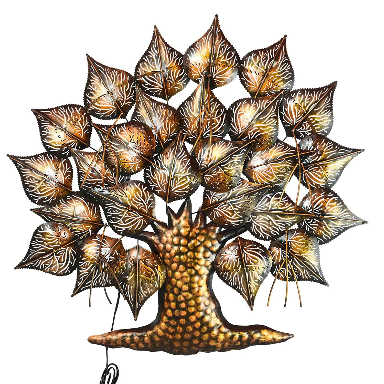 Metal Betel Leaf Tree With LED Light Mounted Wall Hanging Showpiece