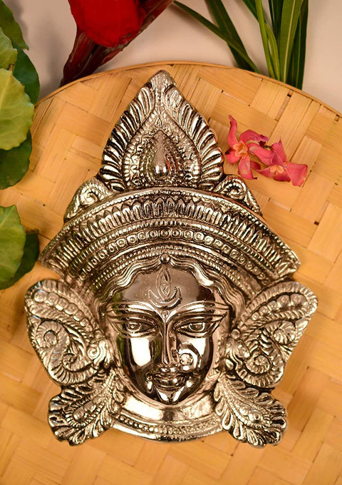 Aluminum Wall Hanging of Goddess Durga Maa Face Sculpture 