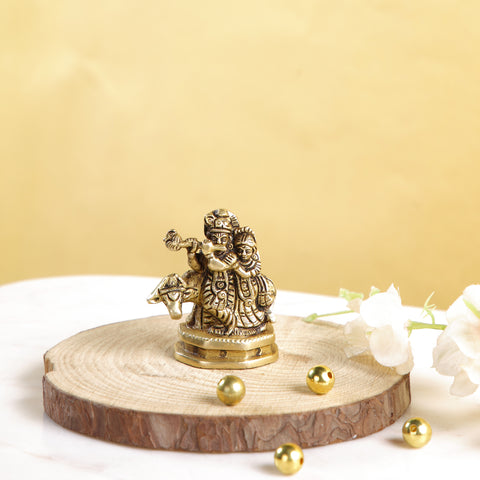 Radha Krishna with Cow Brass Idol 