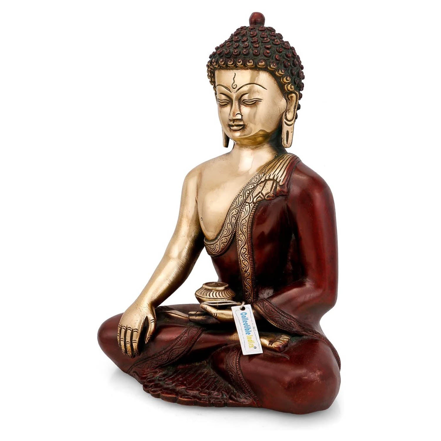 Brass Bhumispara Buddha Idol With Scared Kalash Statue