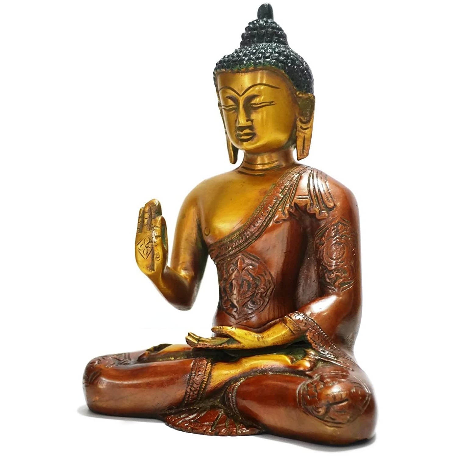 Blessing Meditating Abhaya Buddha Idol Brass Showpiece Set