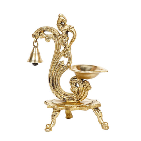 Brass Diya Decorative Peacock Design deepak with Bells-