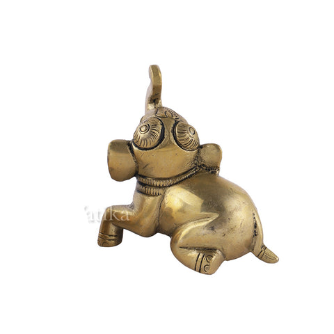 Brass Trunk Up Golden Elephant Statue for Decor
