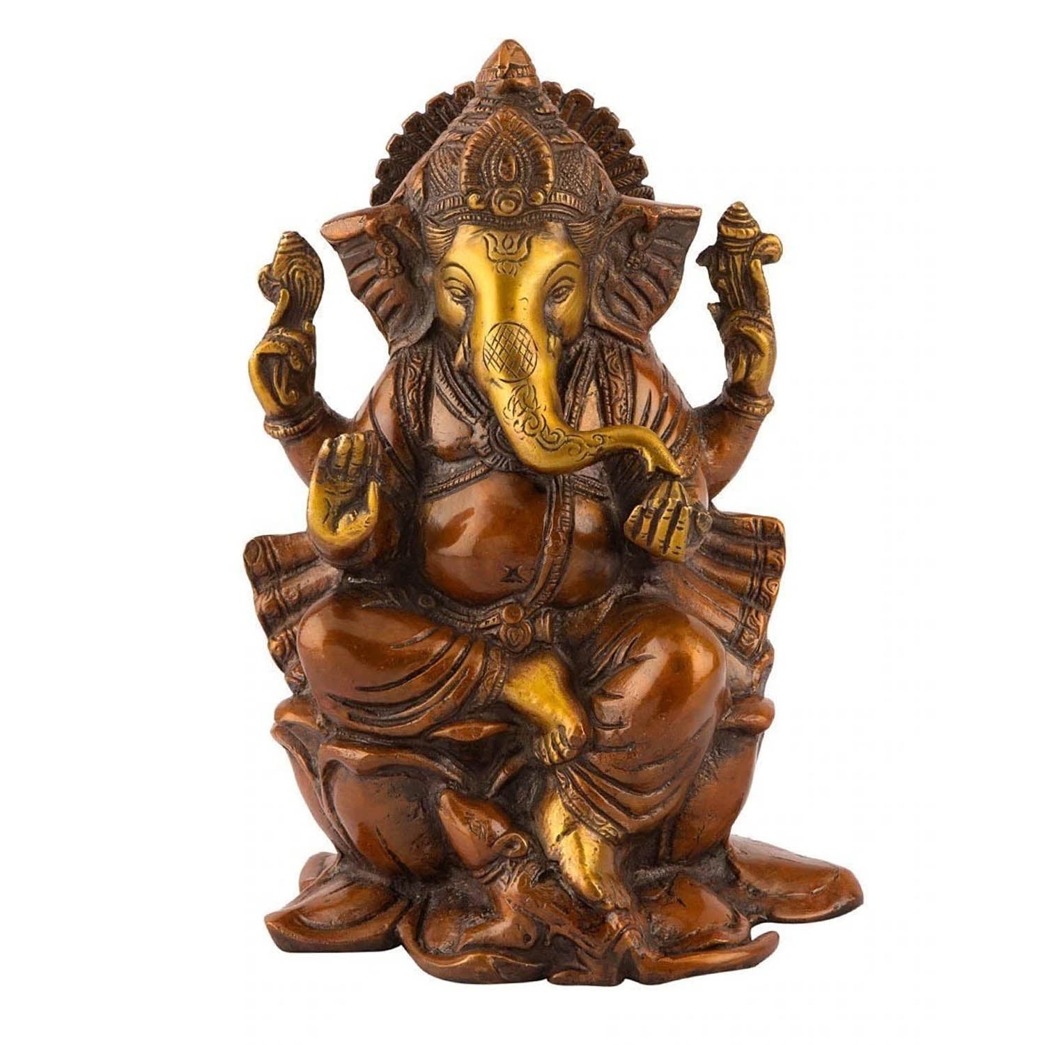 Blessing Sitting Ganesh On Lotus Idol Murti