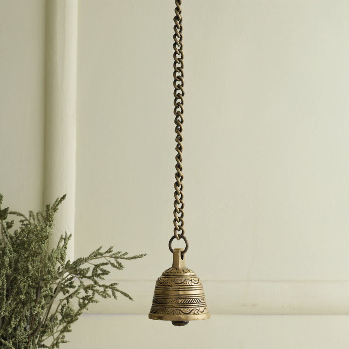 Indian traditional Brass Hanging Bell With Chain for Home & Temple Golden 