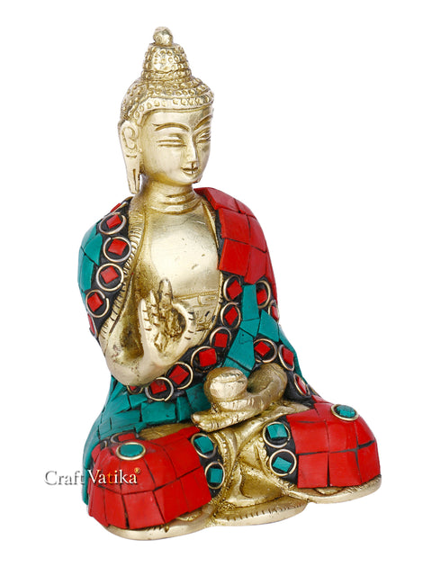 Brass Earth Touching Sitting Tibet Buddha Statue-Bts229