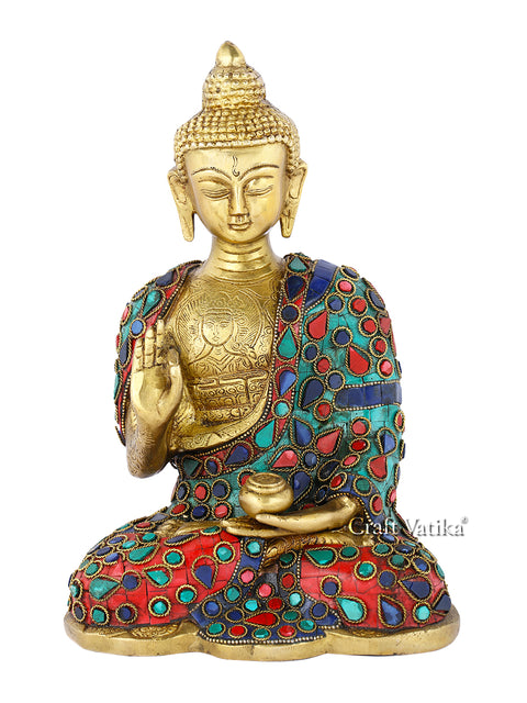 Brass Blessing Pose Buddha Statue With Scared Kalash Bts186