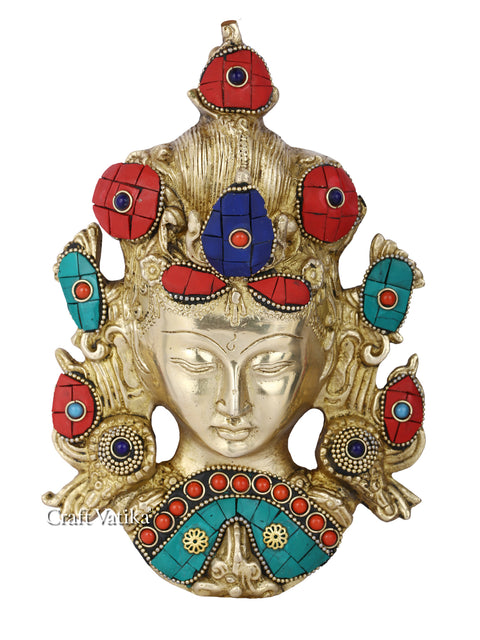 Tibetan Buddhist Tara Buddha Face Mask Brass Wall Hanging Btw102