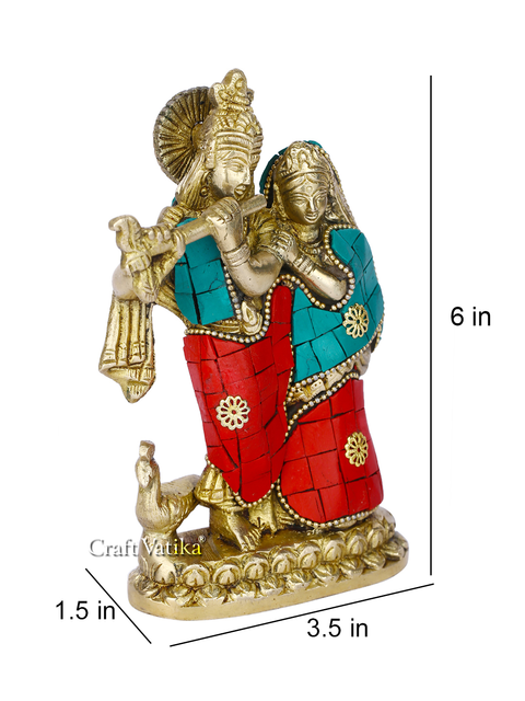 Radha Krishna Brass Divine Idol With Stone Work Figurine Rkts113