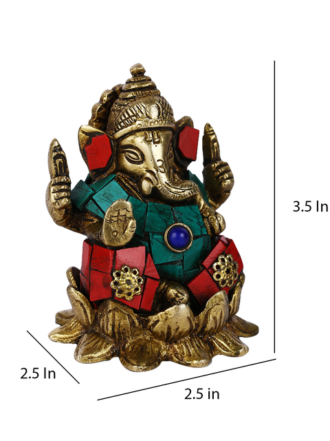 God Ganesha On Lotus Brass Daily Worship Statue Gts179