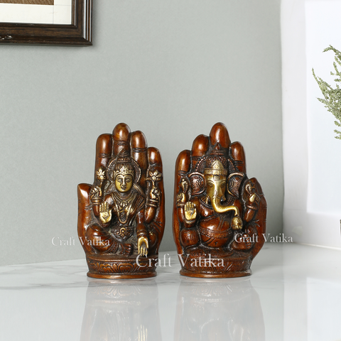 Pair Of Goddess Lakshmi & Ganesha Brass Statue Lgbs131