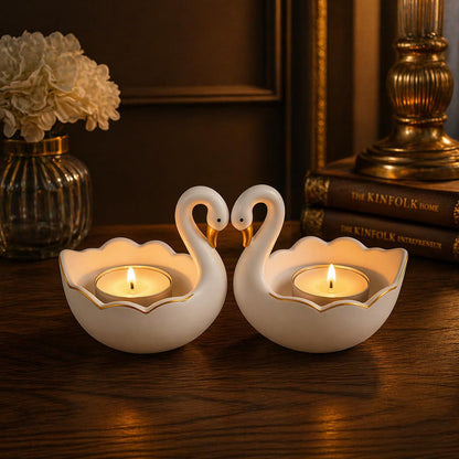 White Swan Couple Tealight Candle Holder for Wedding Return Valentine Day Gift