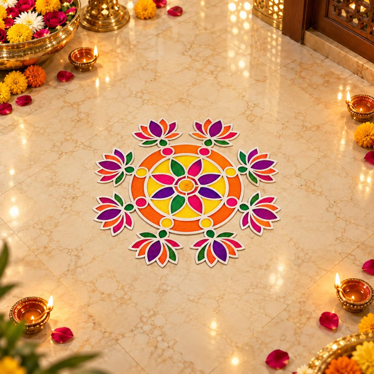 Craftvatika Portable Rangoli Stencil for Decor Rangoli Lotus Design for Diwali (RANG176)