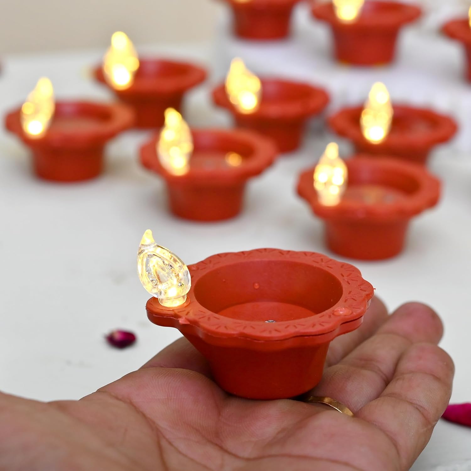 6 Pcs Water Sensor Diya for Home Decoration - Water diyas for Diwali Electric Flameless & Smokeless LED Diya Lights