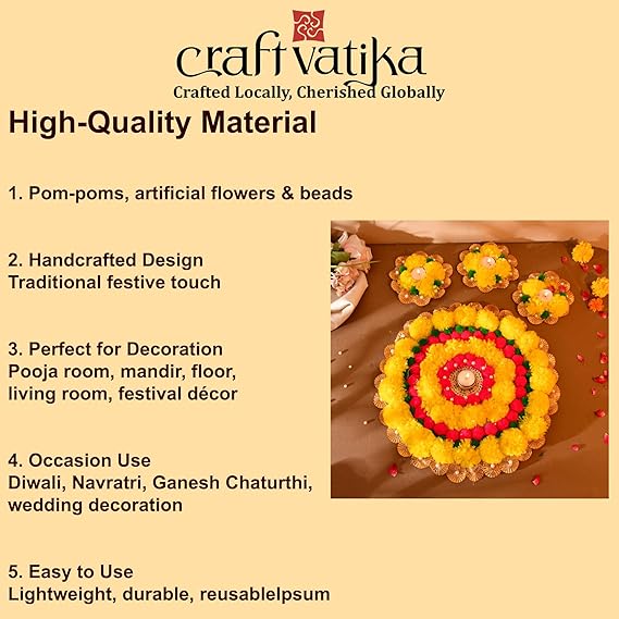 Diwali Decoration Items, Artificial Marigold Garlands Decoration Mate for Home Floor Decorations, Rangoli for Door Entrance Set of 7 (Flower Mat)(TCMH436-NEW)