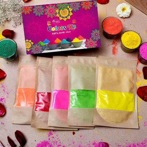 Holi Colours - 5 Natural & organic Holi Gulal Rang - 400g 5 Flavor × 80g