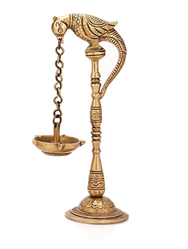Collectible India Parrot Design Brass Diya (13 Cm X 5.1 Cm X 20.32 Cm, Gold)