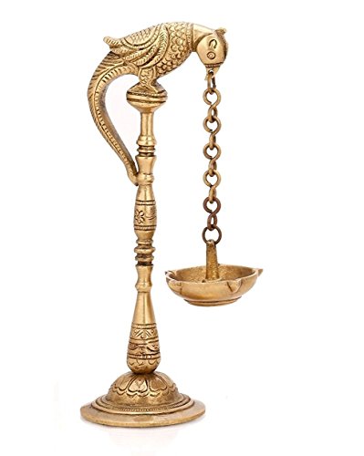 Collectible India Parrot Design Brass Diya (13 Cm X 5.1 Cm X 20.32 Cm, Gold)