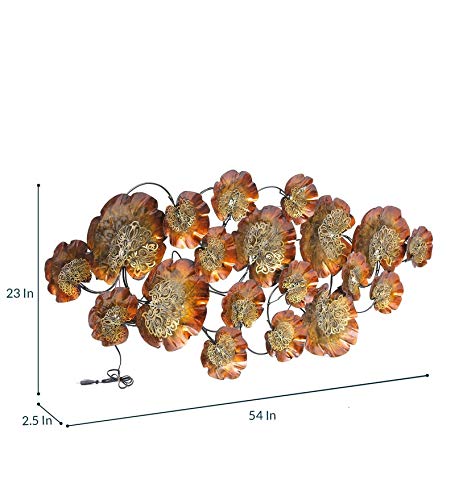 Metal 3D Brown Golden Flower With LED Lights Wall Hanging Showpiece 