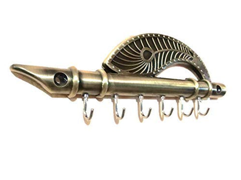 Metal Krishna'S Flute Peacock Quills Key Holder Key Chain 6 Hooks Wall Hanger Stand Dfmw276