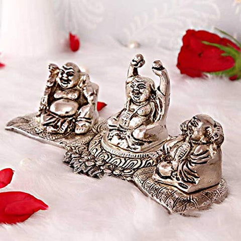 Oxidized Metal Laughing Buddha Idols Showpiece Plate