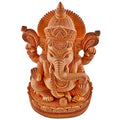 Wooden Idol of Ganpati Sitting on Lotus Pedestal Sculpture 