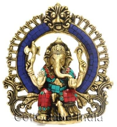 Lord Ganesha Idol Sitting on Singhasan Worship Statue