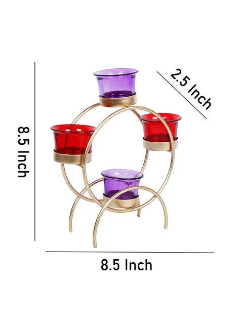 Iron Tealight Candle Holder With 4 Glass Cup Candles Stand Table Home Decor