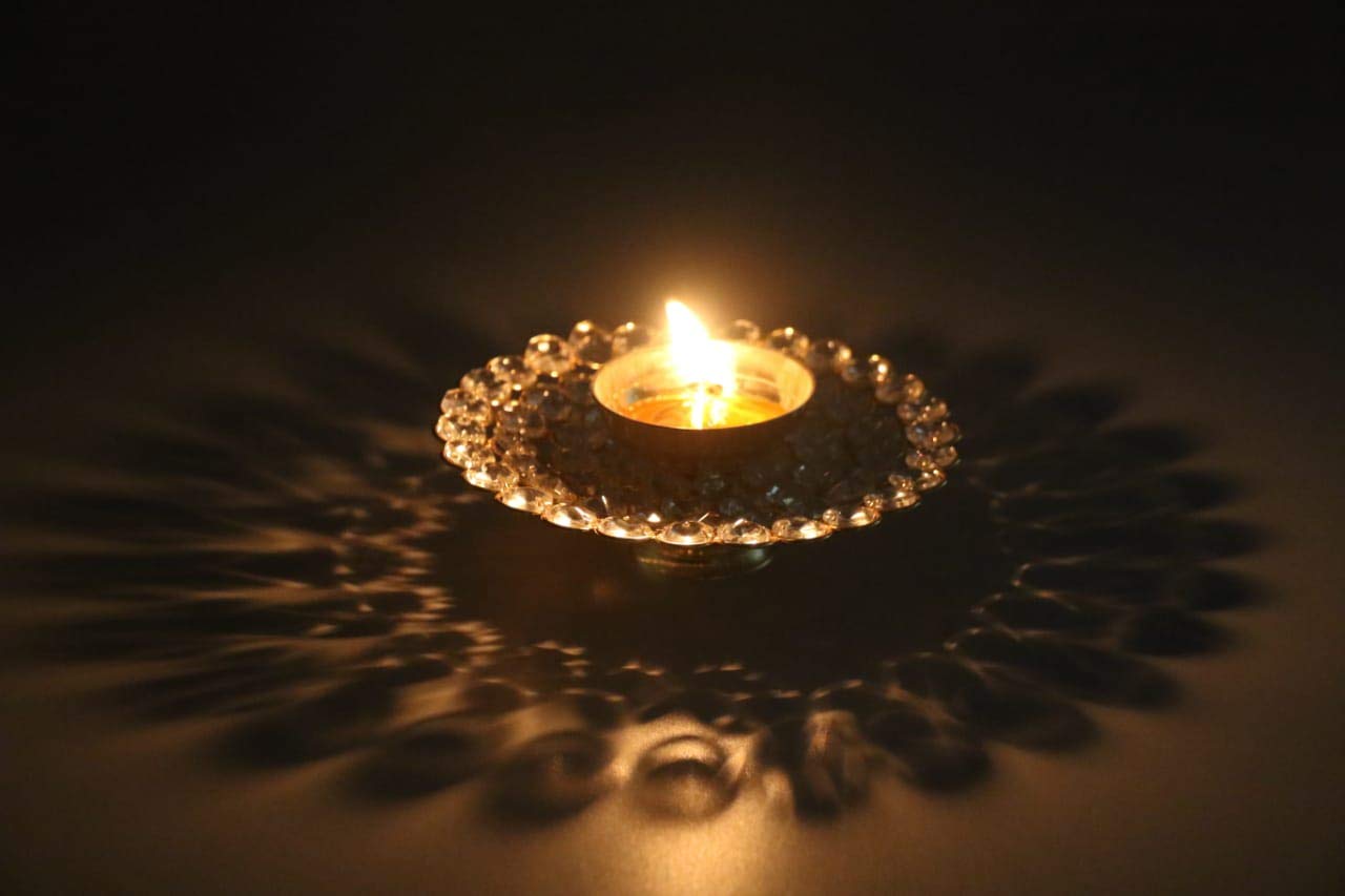Crystal Akhand Diya Brass Oil Puja Lamp Dfbs144-Large